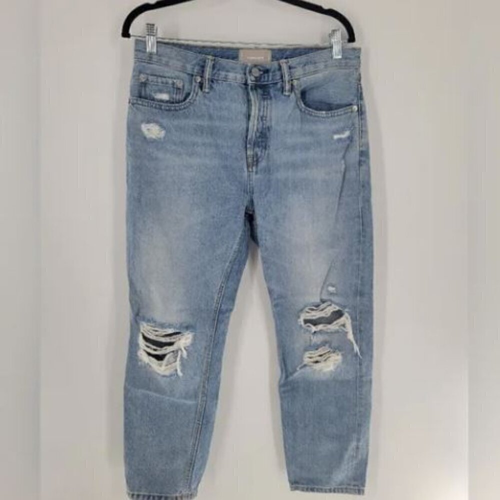 Everlane jeans Size 29 Edition 03 BUTTON FLY DISTRESSED BLUE DENIM Mid Rise